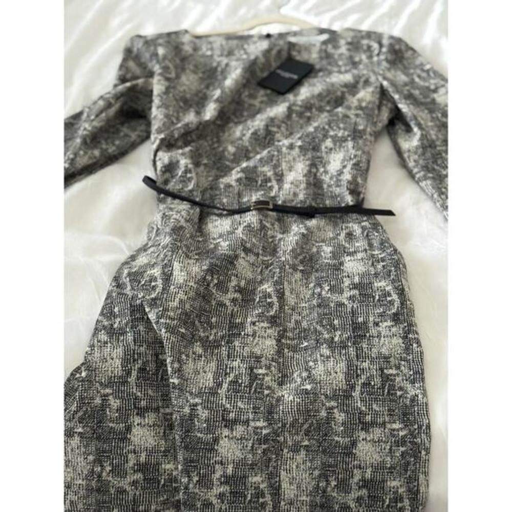 Rare MM.LaFleur Sheath‎ Dress Black White Textured Jacquard Belted Side Pockets